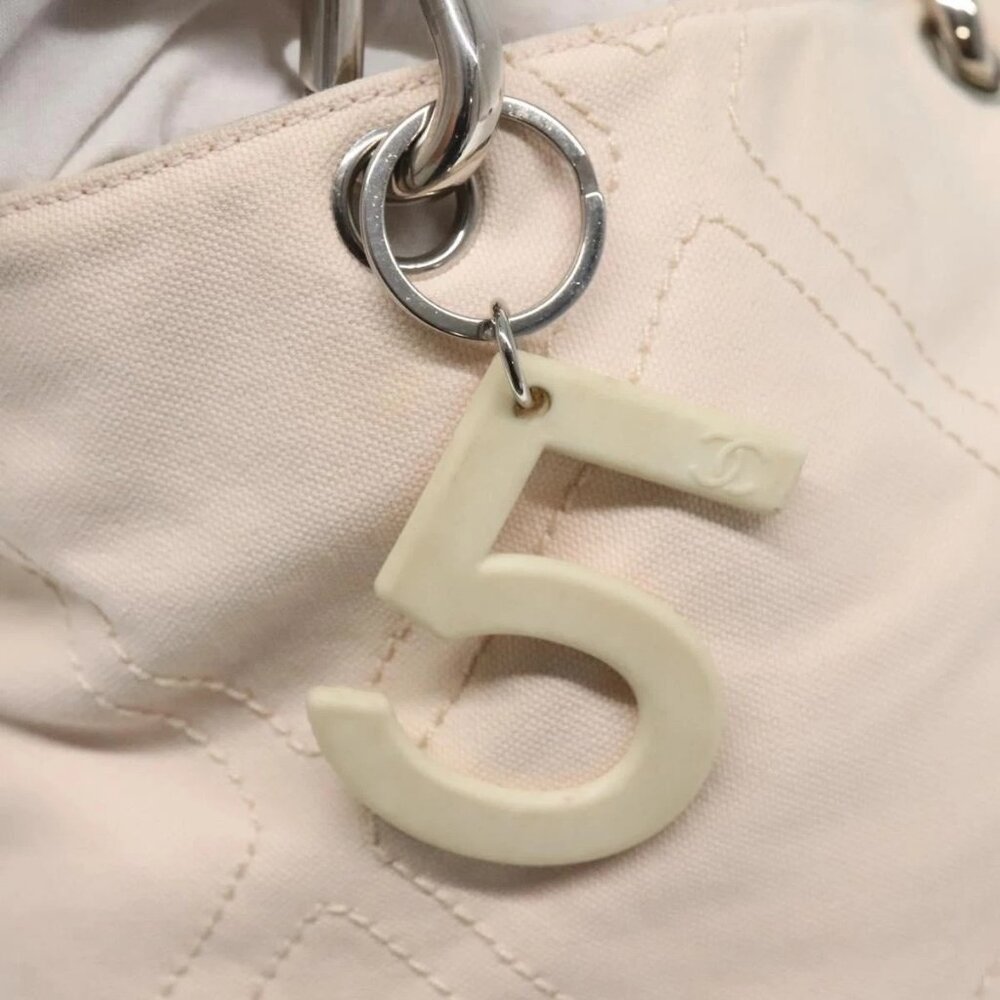 CHANEL COCO Mark Tote Bag No.5 Canvas White Silver CC Auth gh524 - Picture 10 of 16